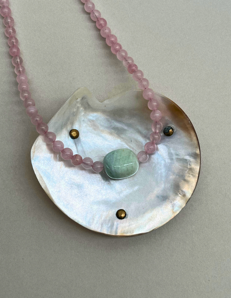 Cairn 6 – Rose Quartz & Green Beryl Necklace