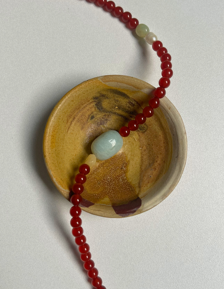 Tempera 7 - Carnelian & Flower Amazonite Necklace