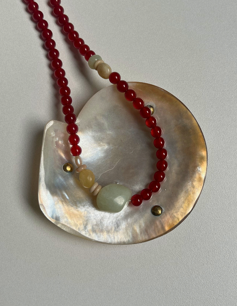 Tempera 8 - Carnelian & Jade Necklace