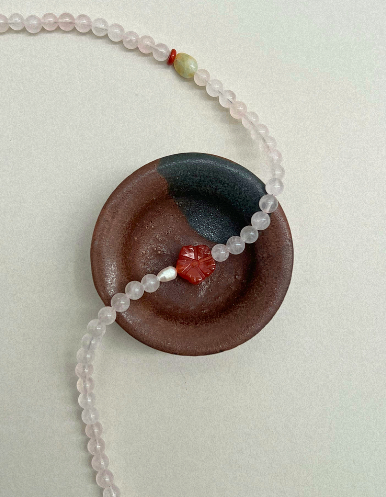 Field Study 6 – Rose Quartz & Carnelian Flower Necklace