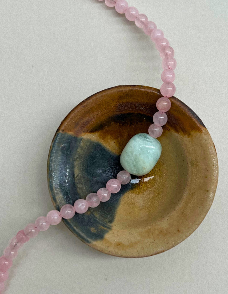 Cairn 6 – Rose Quartz & Green Beryl Necklace