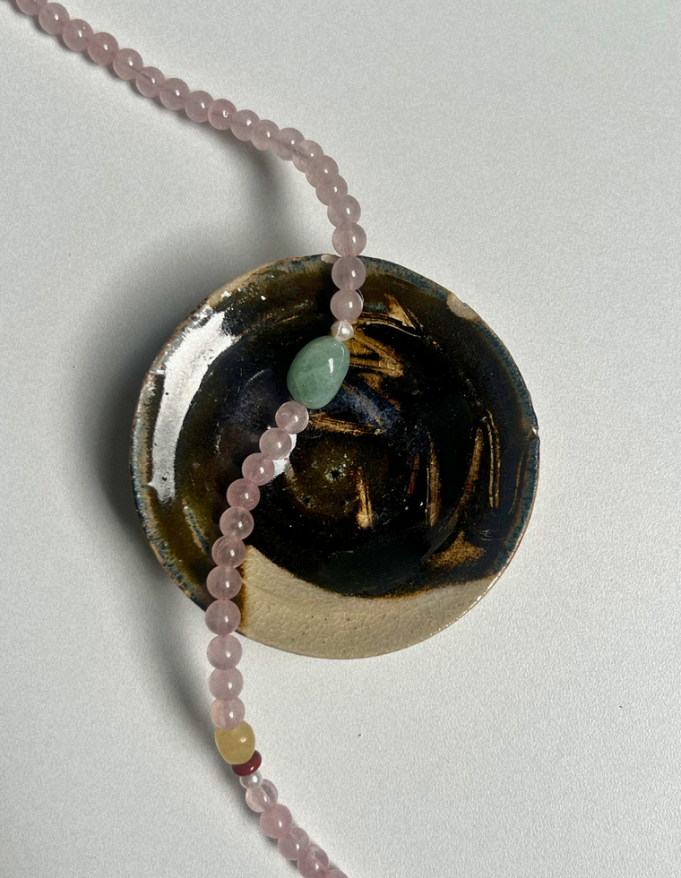 Sundial 12 - Rose Quartz & Beryl Necklace