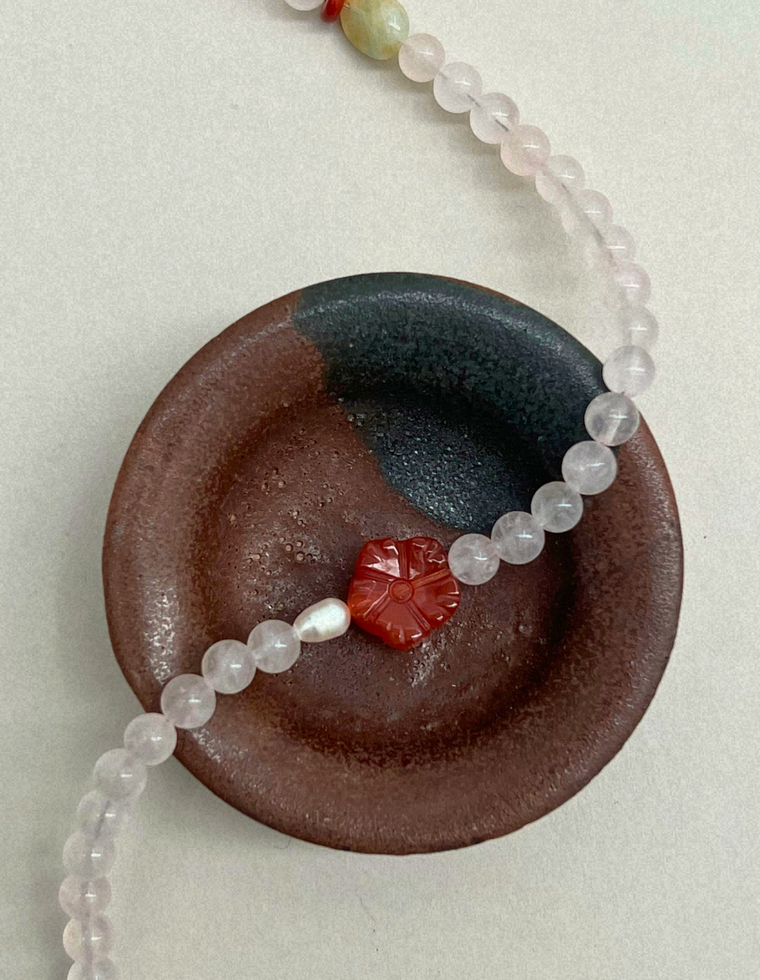 Field Study 6 – Rose Quartz & Carnelian Flower Necklace
