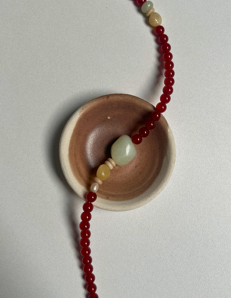 Tempera 8 - Carnelian & Jade Necklace