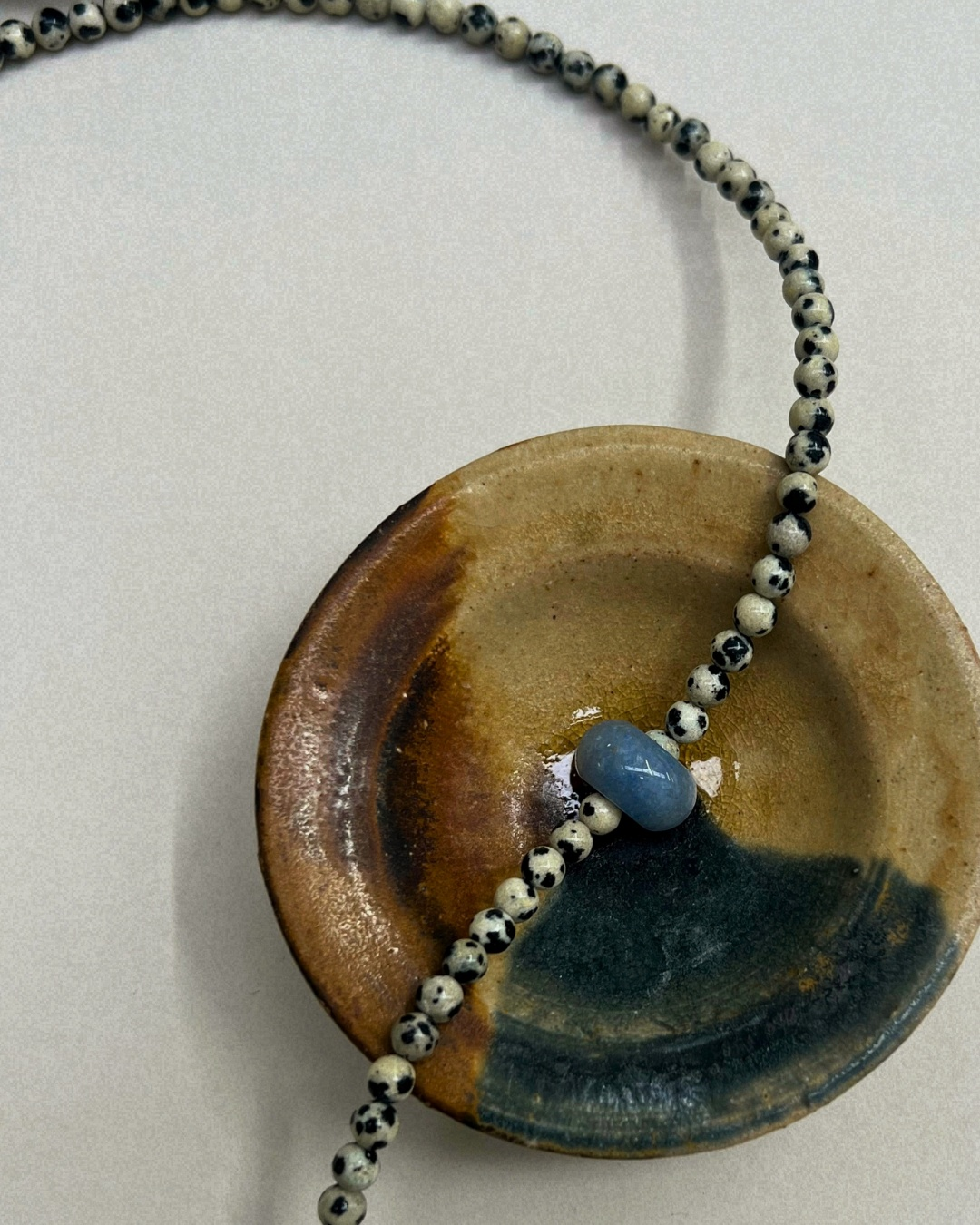 Celadon 13: dalmatian jasper and blue aventurine movement necklace, hand-strung by Palm of Feronia, photo 3