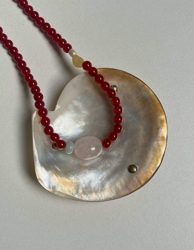 Tempera 9 - Carnelian & Rose Quartz Necklace