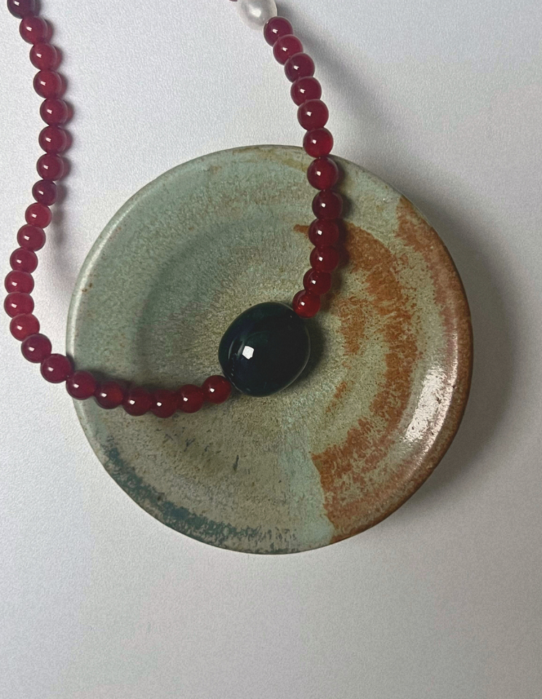 Gathered 2 - Carnelian & Onyx Long Length Necklace