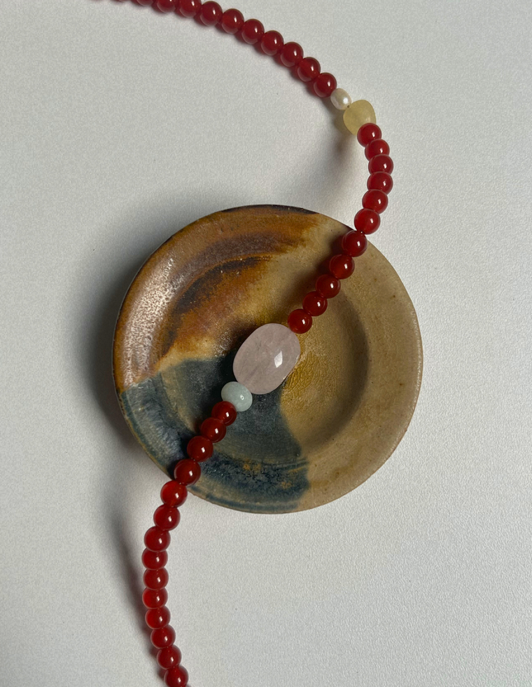 Tempera 9 - Carnelian & Rose Quartz Necklace
