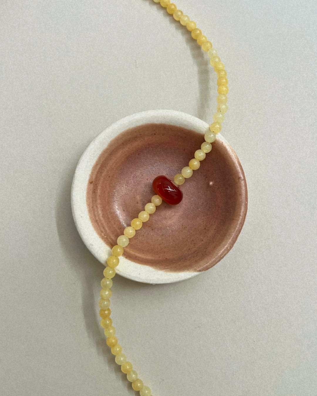Harvest 9: yellow jade and carnelian movement necklace, hand-strung by Palm of Feronia