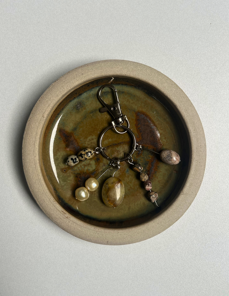 Orbit Charm – Dalmatian Jasper & Freshwater Pearl