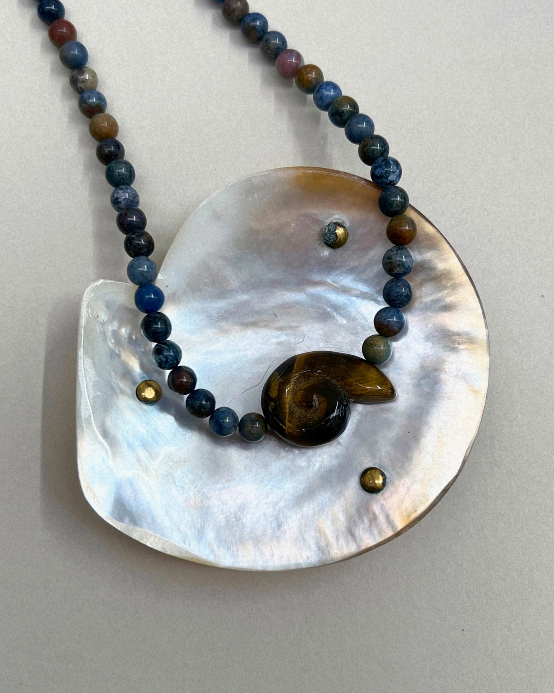 Celadon 1: dumortierite whorl necklace, hand-strung by Palm of Feronia, photo 3