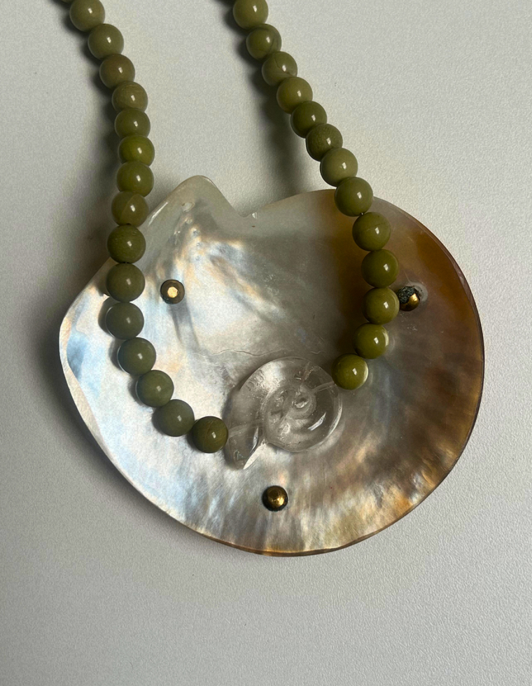 Levante 19 – Alashan Agate & Clear Quartz Whorl Necklace