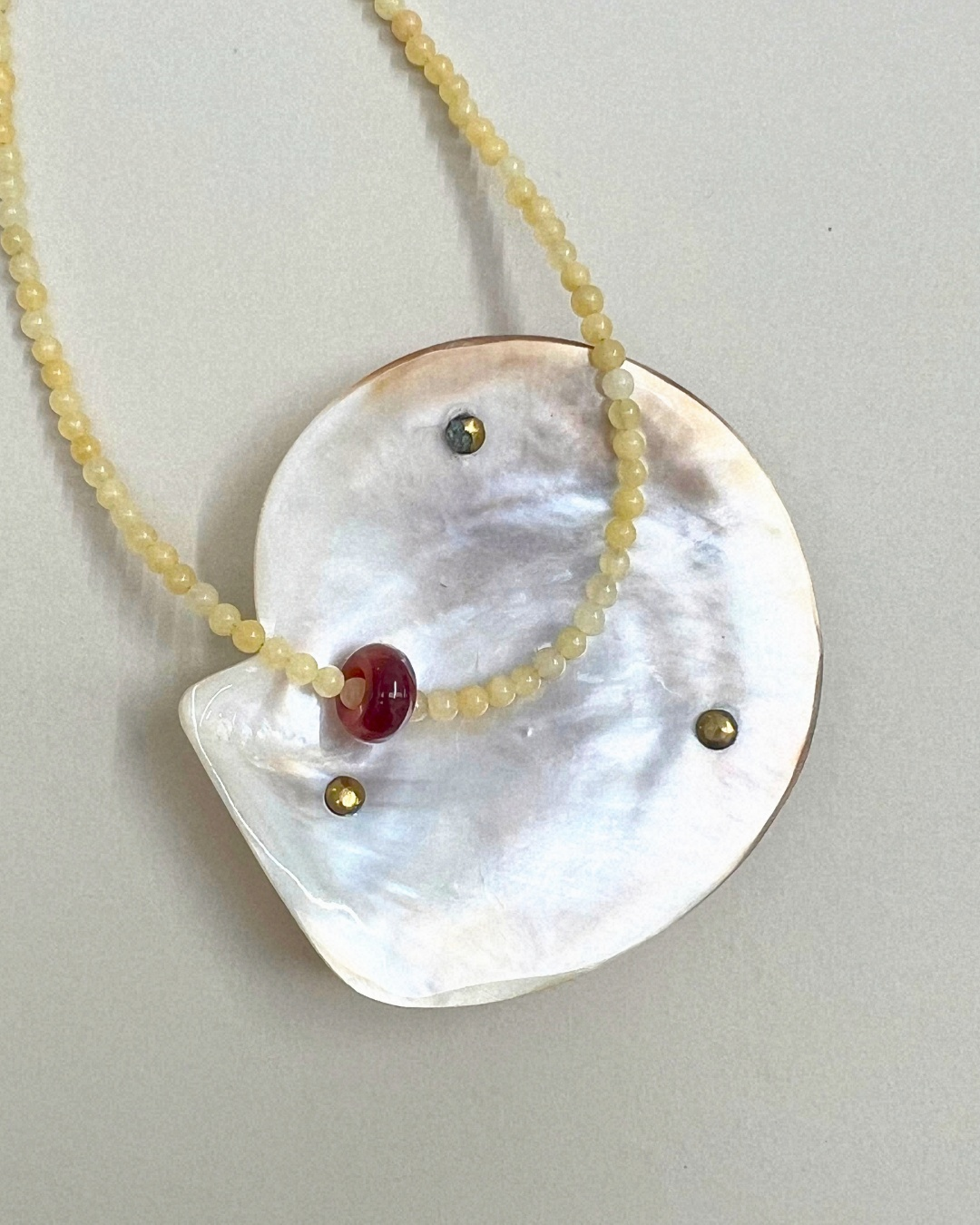 Harvest 9: yellow jade and carnelian movement necklace, hand-strung by Palm of Feronia, photo 3