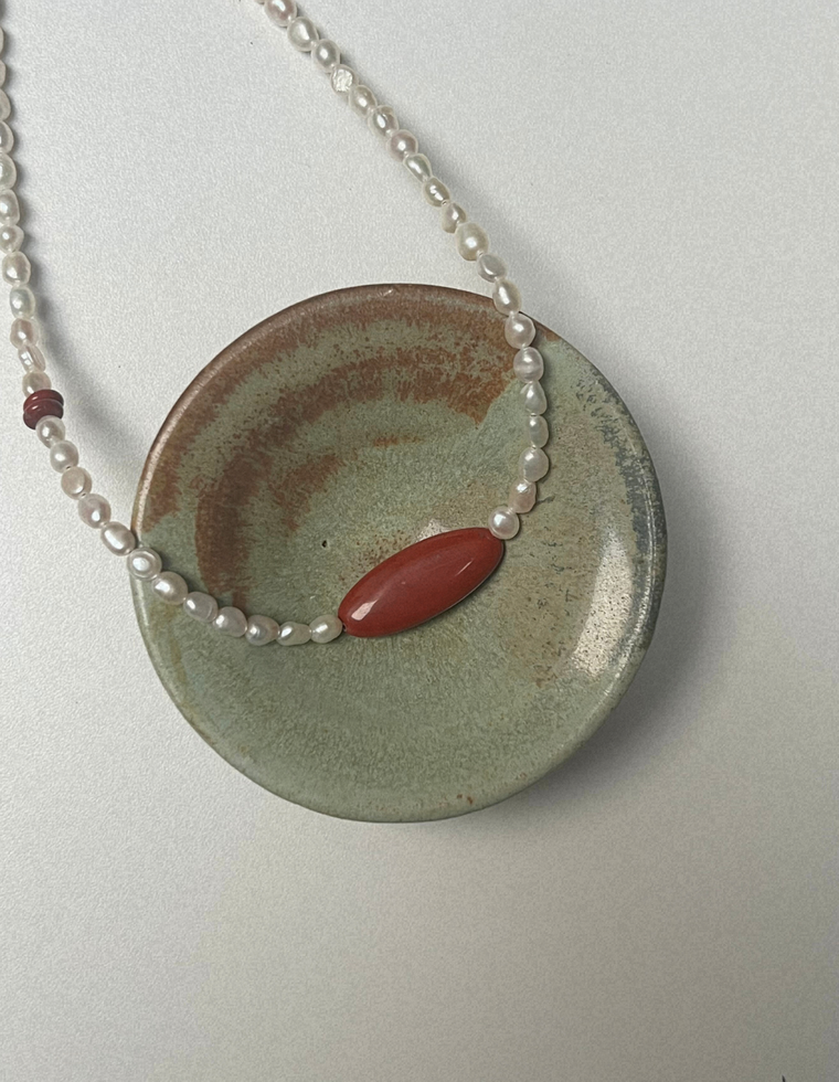 Kept 13 - Pearl & Red Jasper Necklace