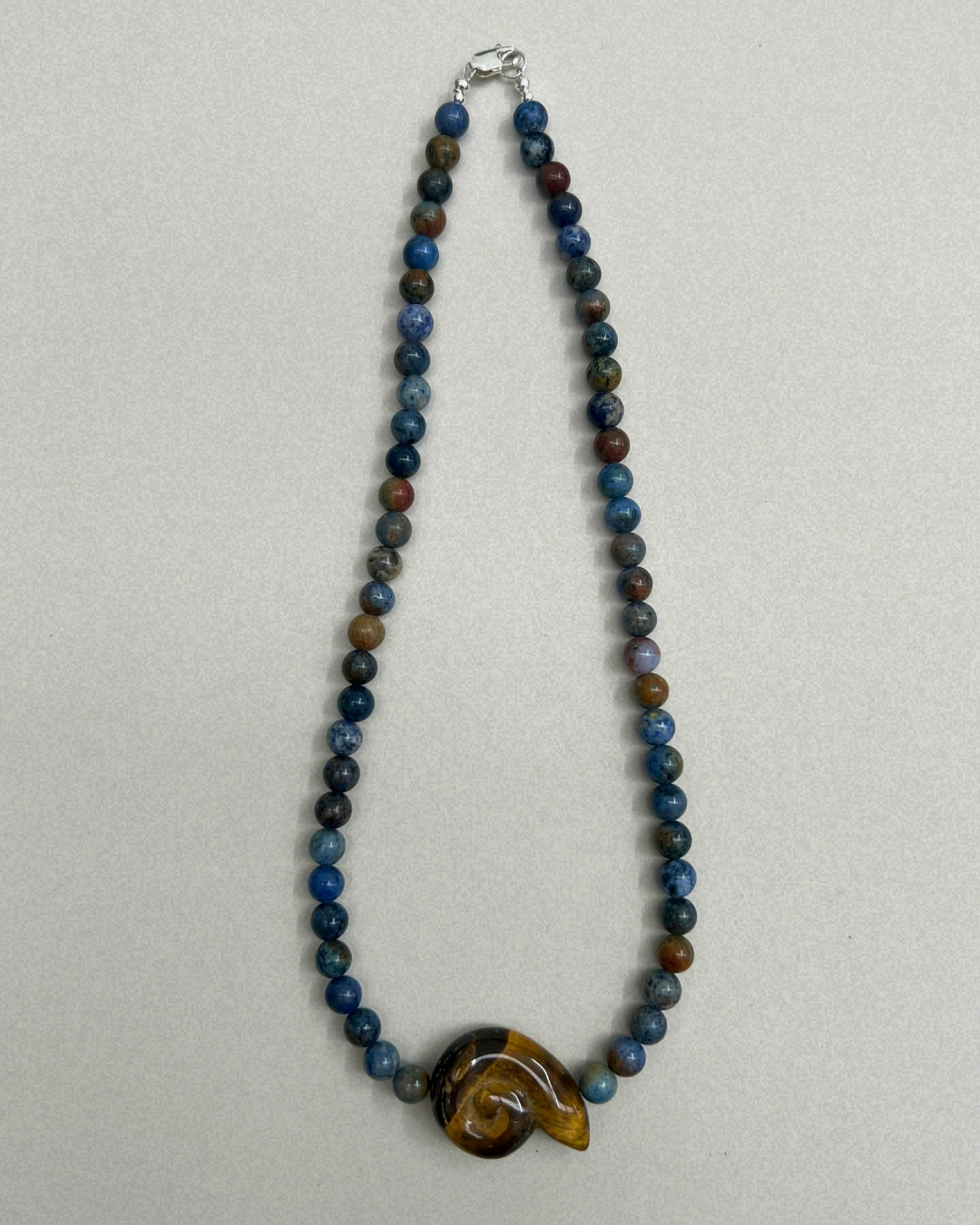 Celadon 1: dumortierite whorl necklace, hand-strung by Palm of Feronia, photo 4