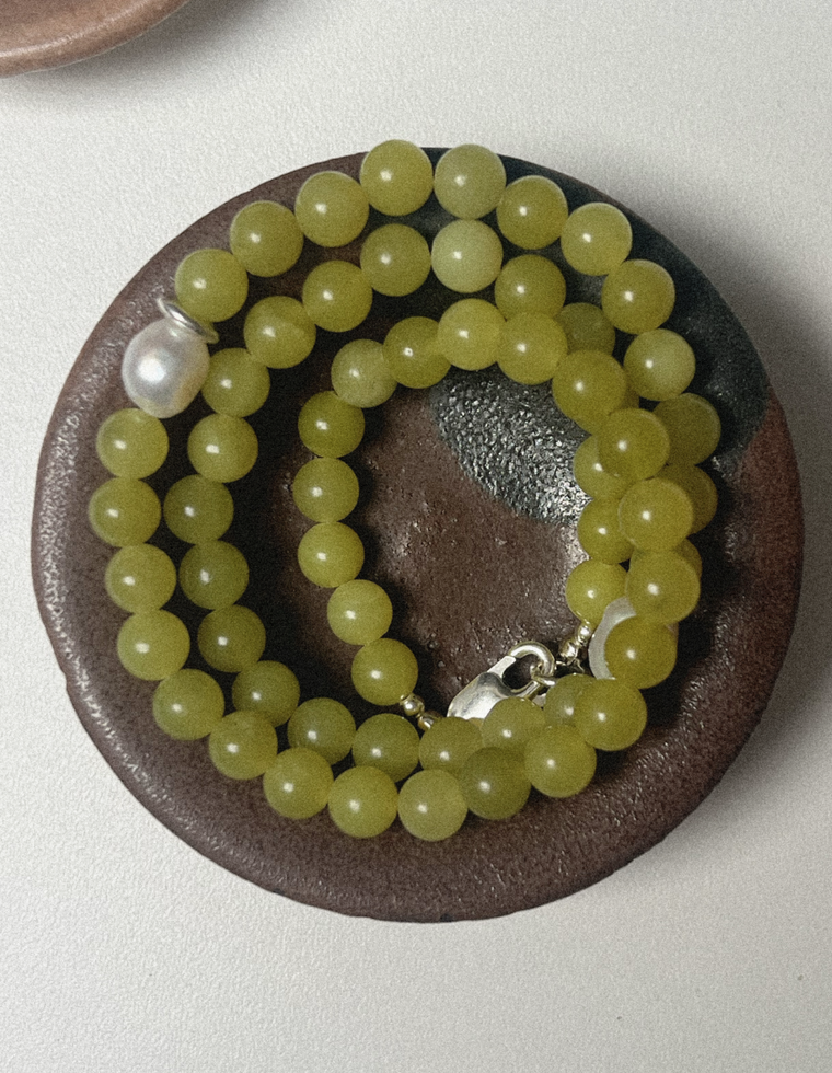 Jadriel - Olive Jade & Pearl Necklace