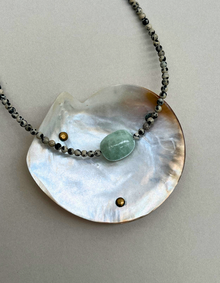 Cairn 25 – Dalmatian Jasper & Blue Beryl Necklace