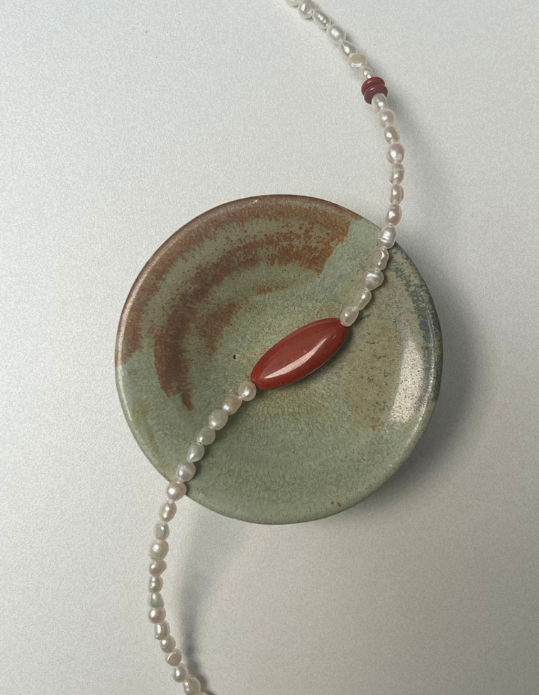 Kept 13 - Pearl & Red Jasper Necklace