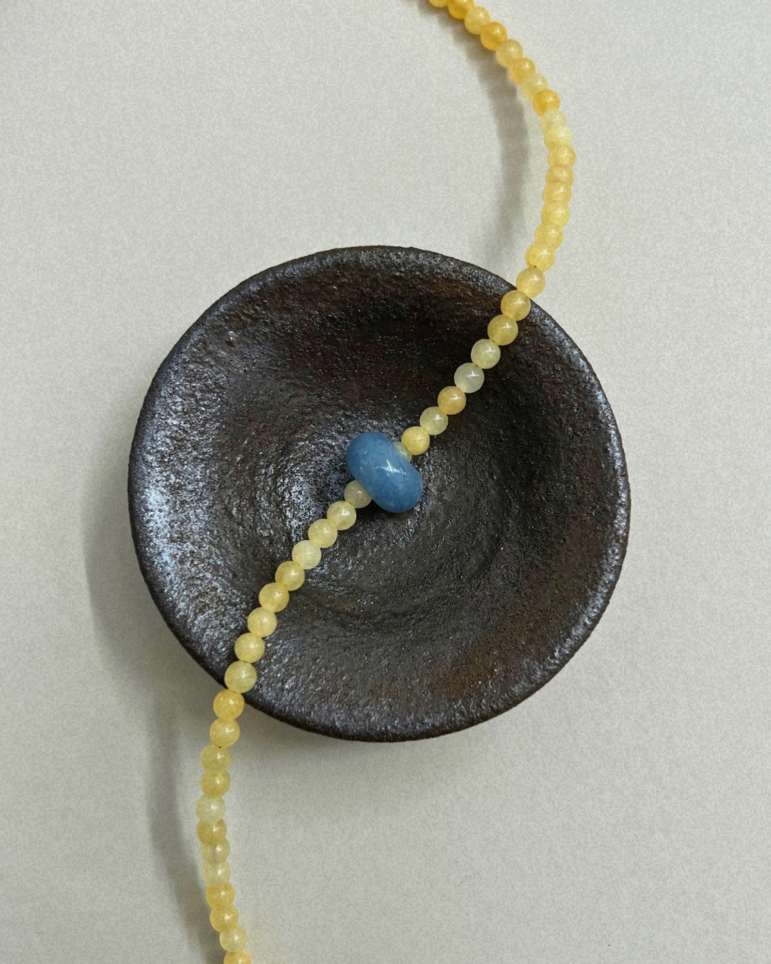 Harvest 11: yellow jade and blue aventurine movement necklace, hand-strung by Palm of Feronia, photo 2