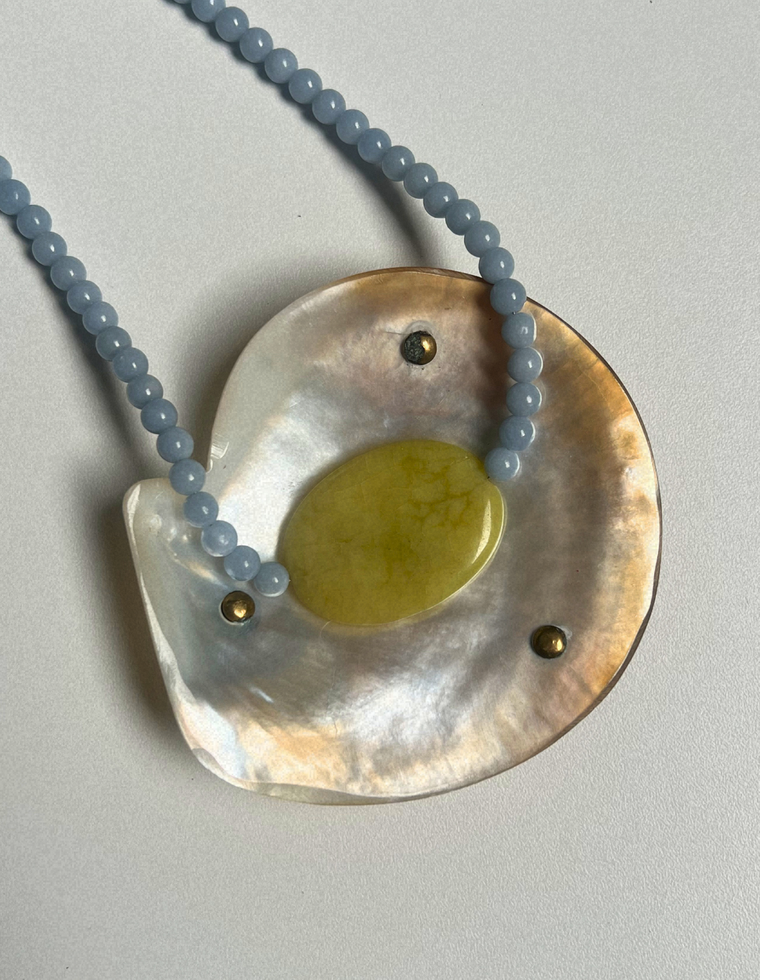 Fresco 14 - Angelite & Olive Jade Necklace