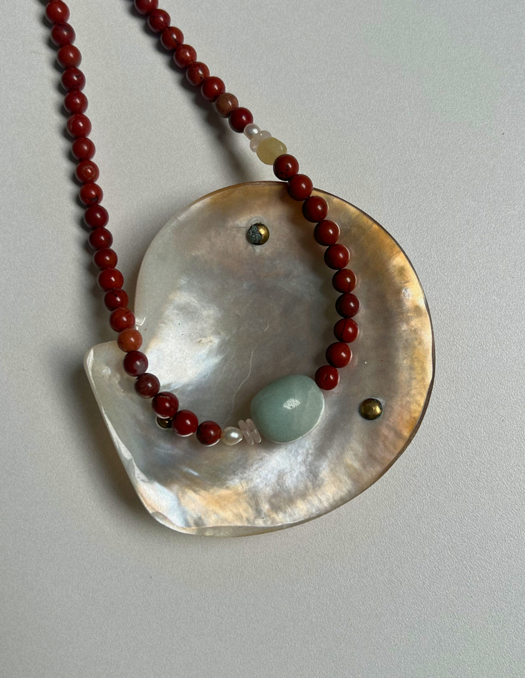 Tempera 12 - Red Jasper & Flower Amazonite Necklace