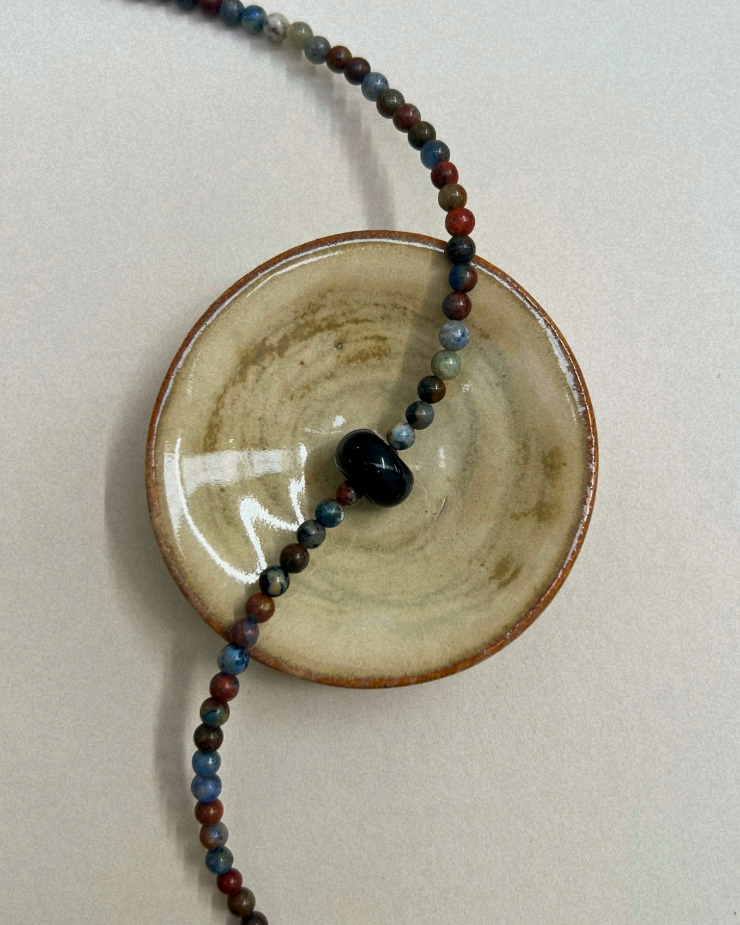 Celadon 2: dumortierite and onyx movement necklace, hand-strung by Palm of Feronia