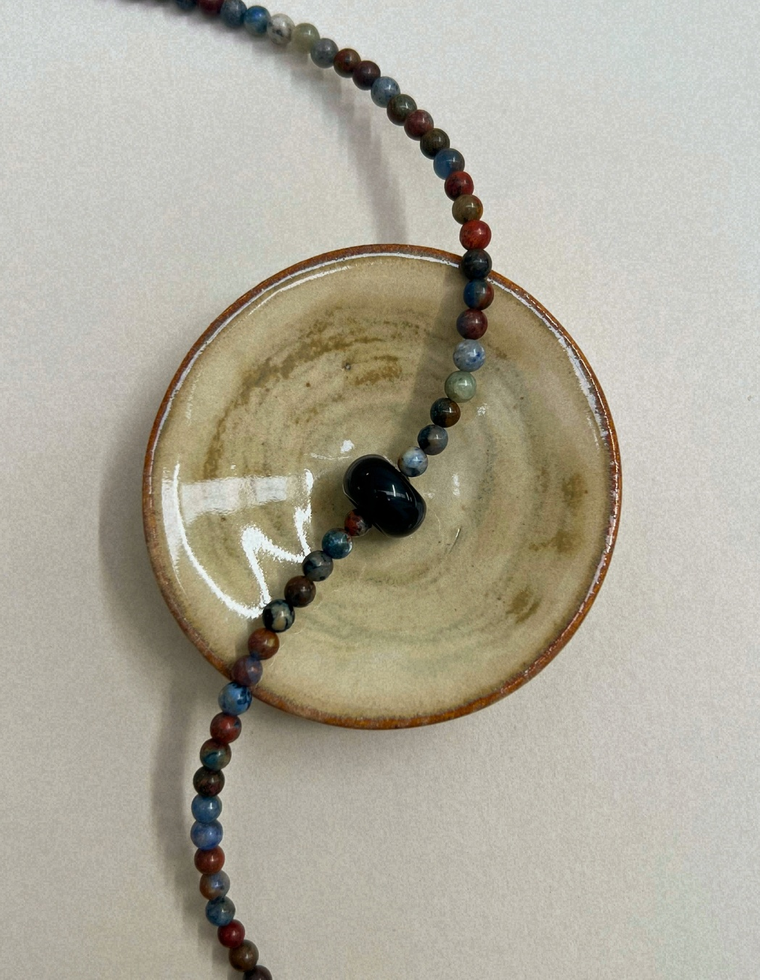 Celadon 2: dumortierite and onyx movement necklace, hand-strung by Palm of Feronia