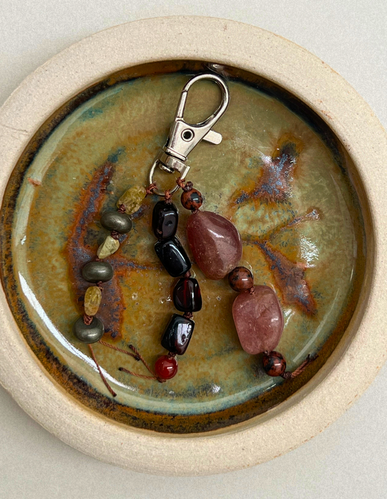 Stoned Charm - Strawberry Quartz & Green Garnet