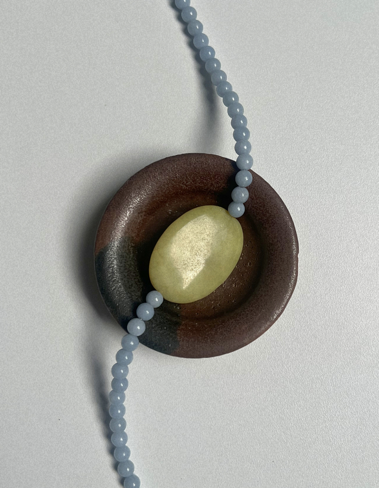 Fresco 14 - Angelite & Olive Jade Necklace
