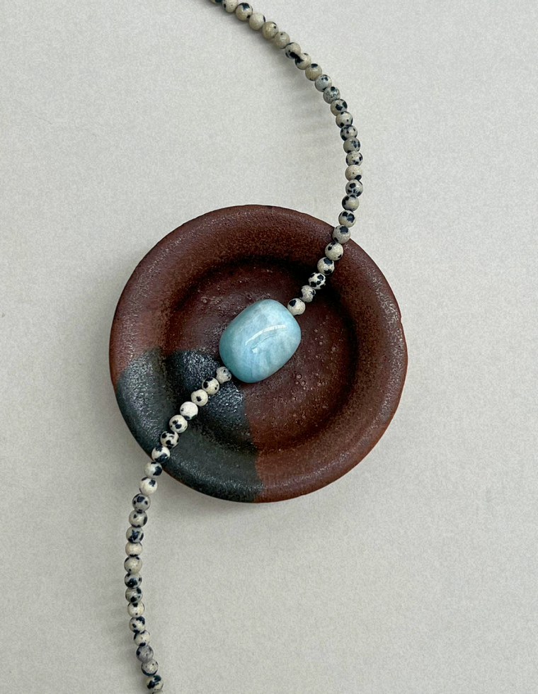 Cairn 25 – Dalmatian Jasper & Blue Beryl Necklace