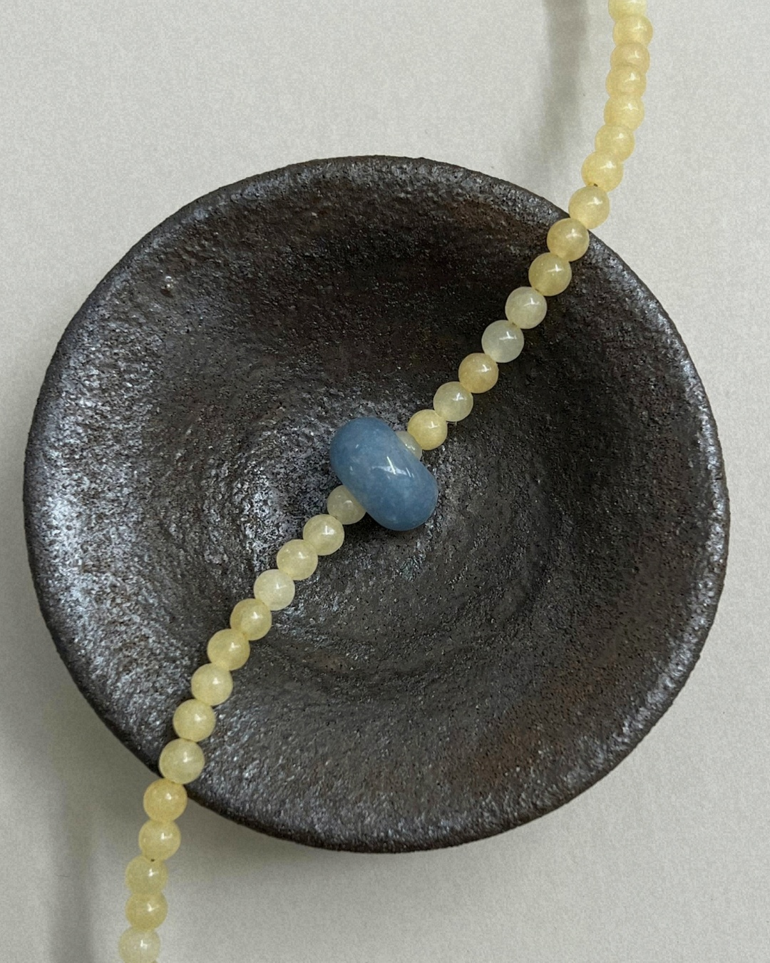 Harvest 11: yellow jade and blue aventurine movement necklace, hand-strung by Palm of Feronia, photo 3