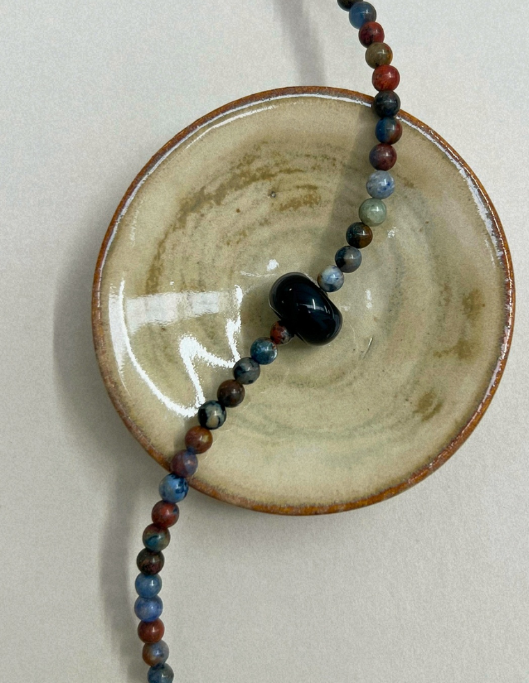Celadon 2: dumortierite and onyx movement necklace, hand-strung by Palm of Feronia, photo 2