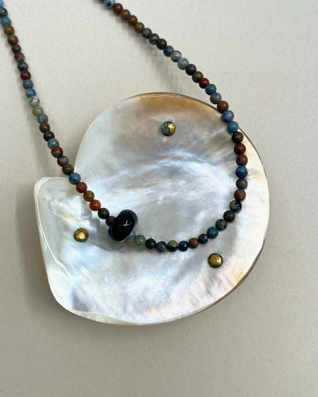 Celadon 2: dumortierite and onyx movement necklace, hand-strung by Palm of Feronia, photo 3