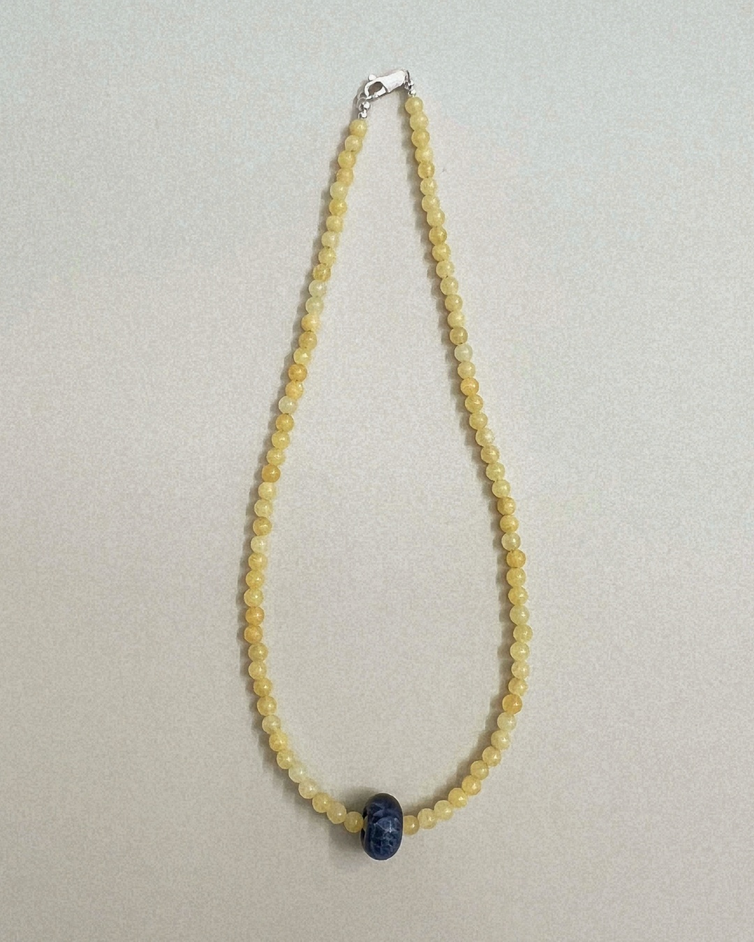 Harvest 11: yellow jade and blue aventurine movement necklace, hand-strung by Palm of Feronia, photo 4