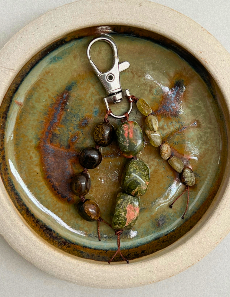 Stoned Charm - Bronzite & Green Garnet
