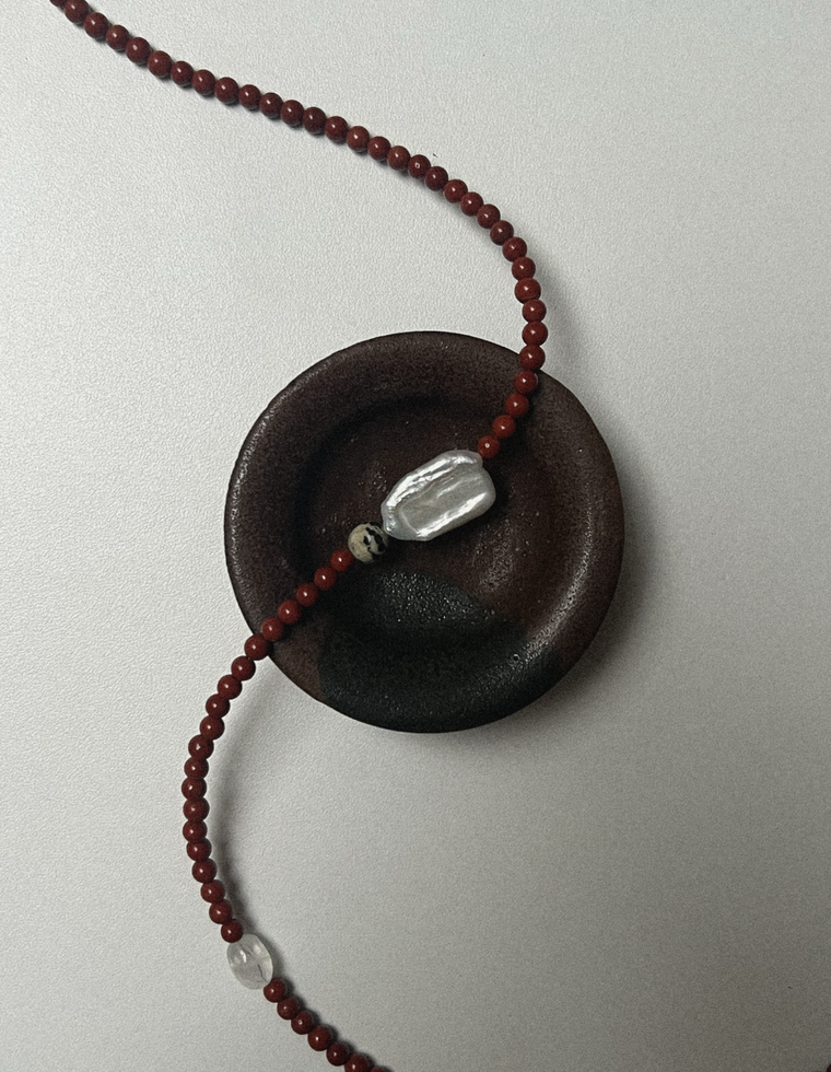 Thaleira - Red Jasper & Pearl Necklace