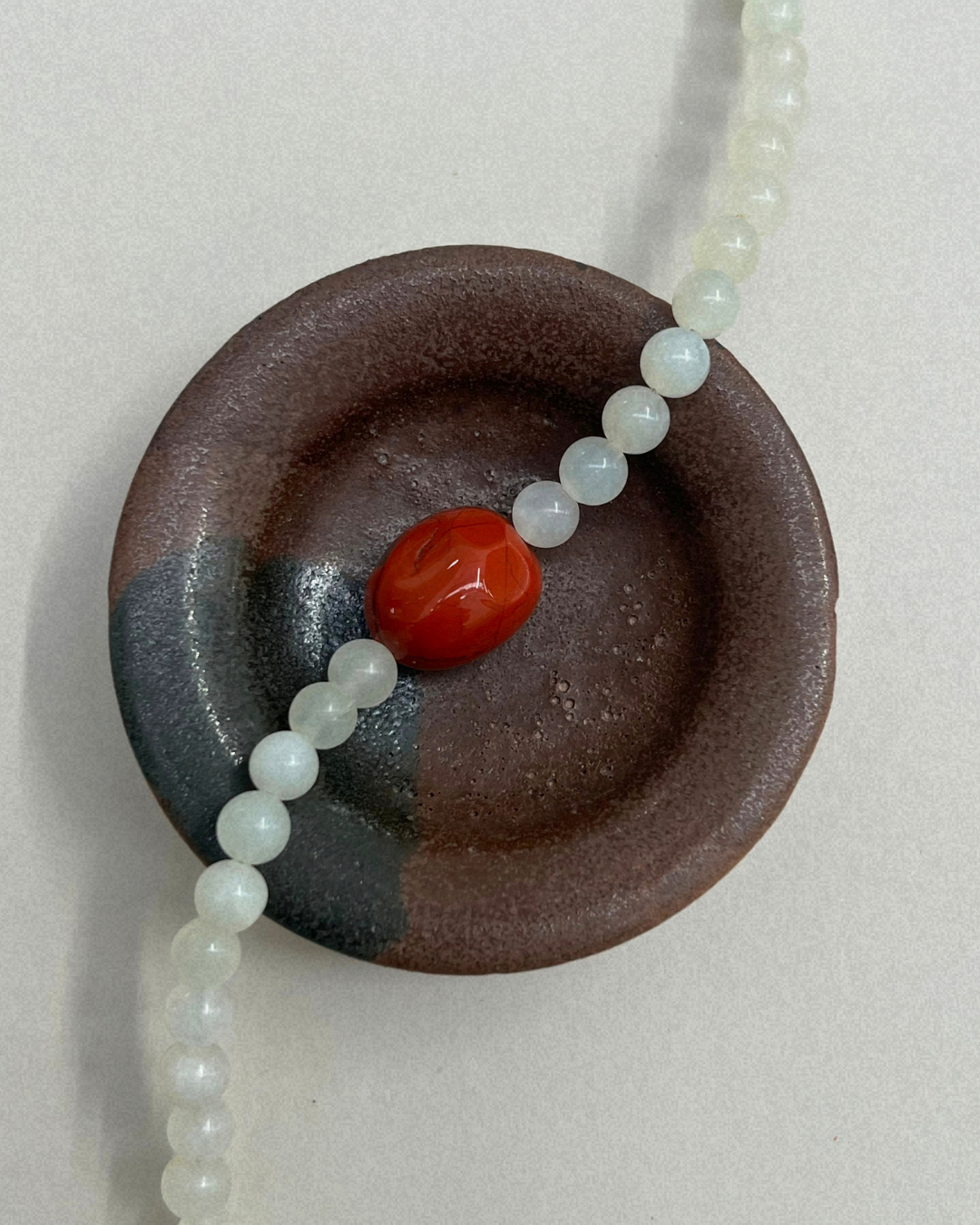 Celadon 10: bowenite and red jasper necklace, hand-strung by Palm of Feronia