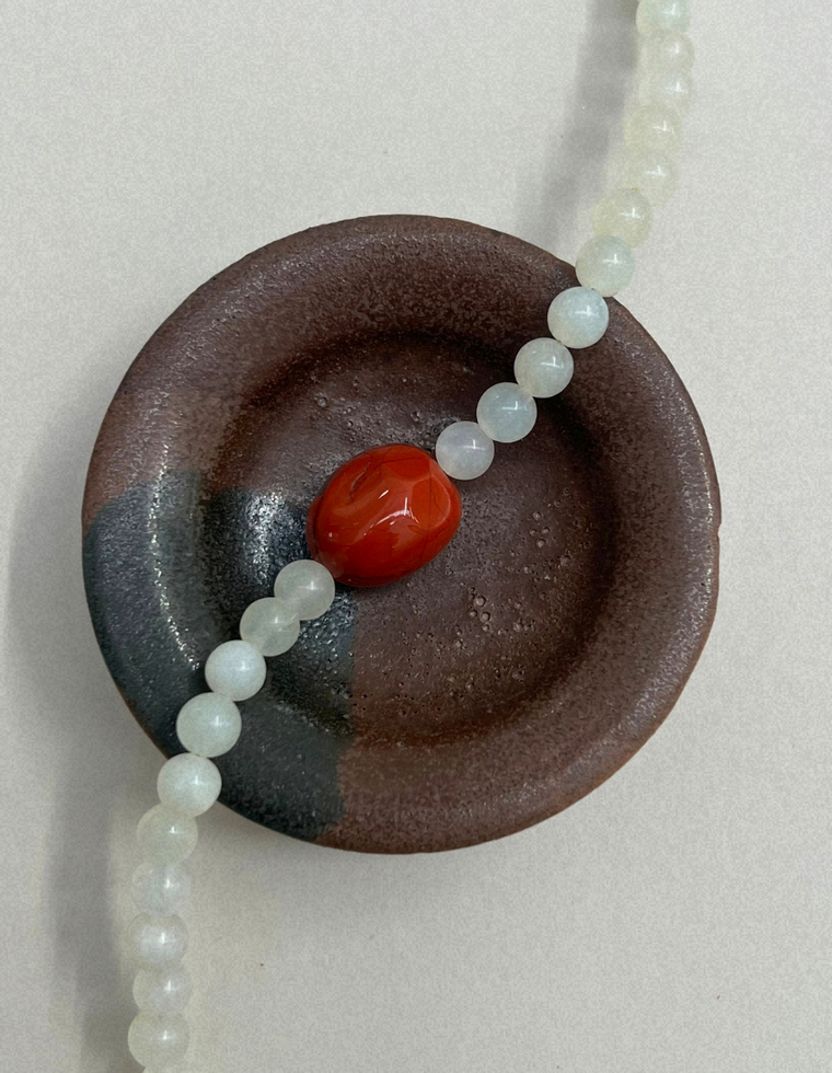 Celadon 10: bowenite and red jasper necklace, hand-strung by Palm of Feronia