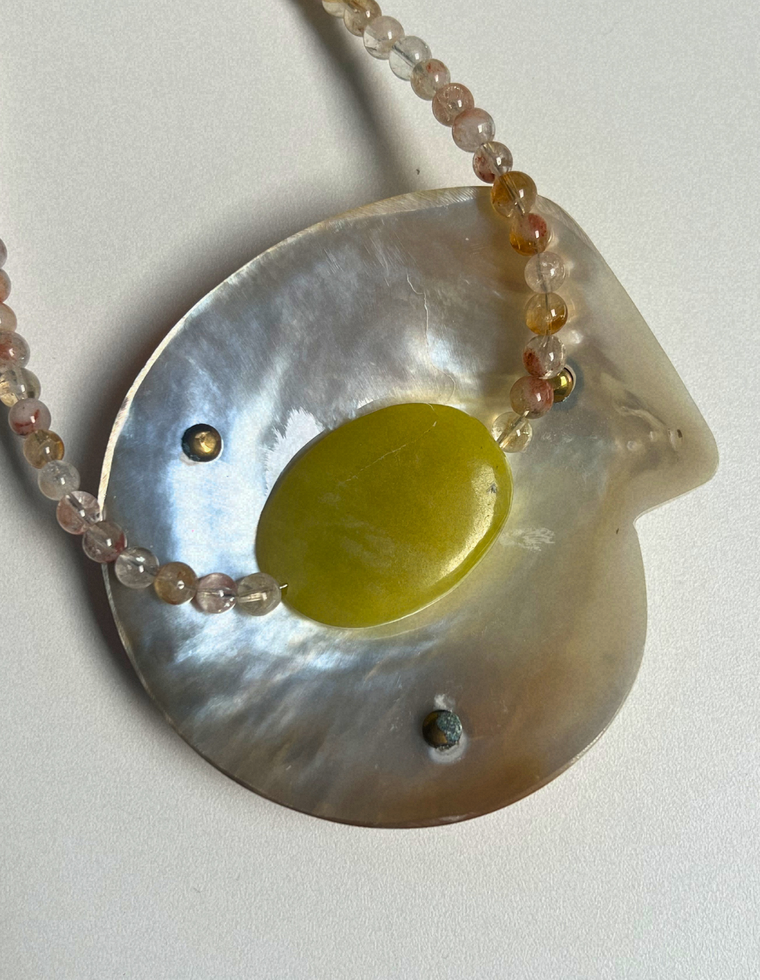 Saffron 10 - Quartz & Olive Jade Necklace