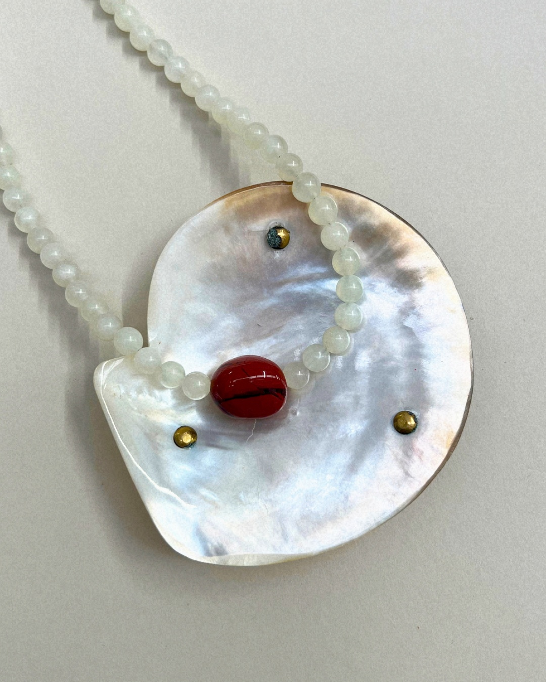 Celadon 10: bowenite and red jasper necklace, hand-strung by Palm of Feronia, photo 3