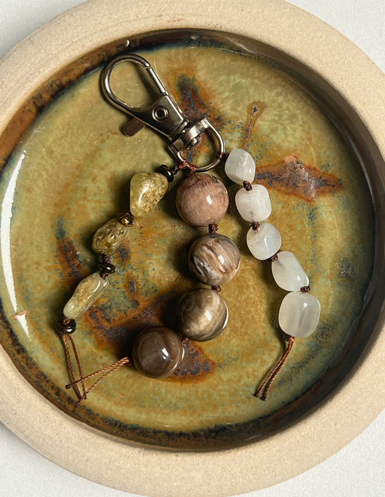 Stoned Charm - Green Garnet & Petrified Wood