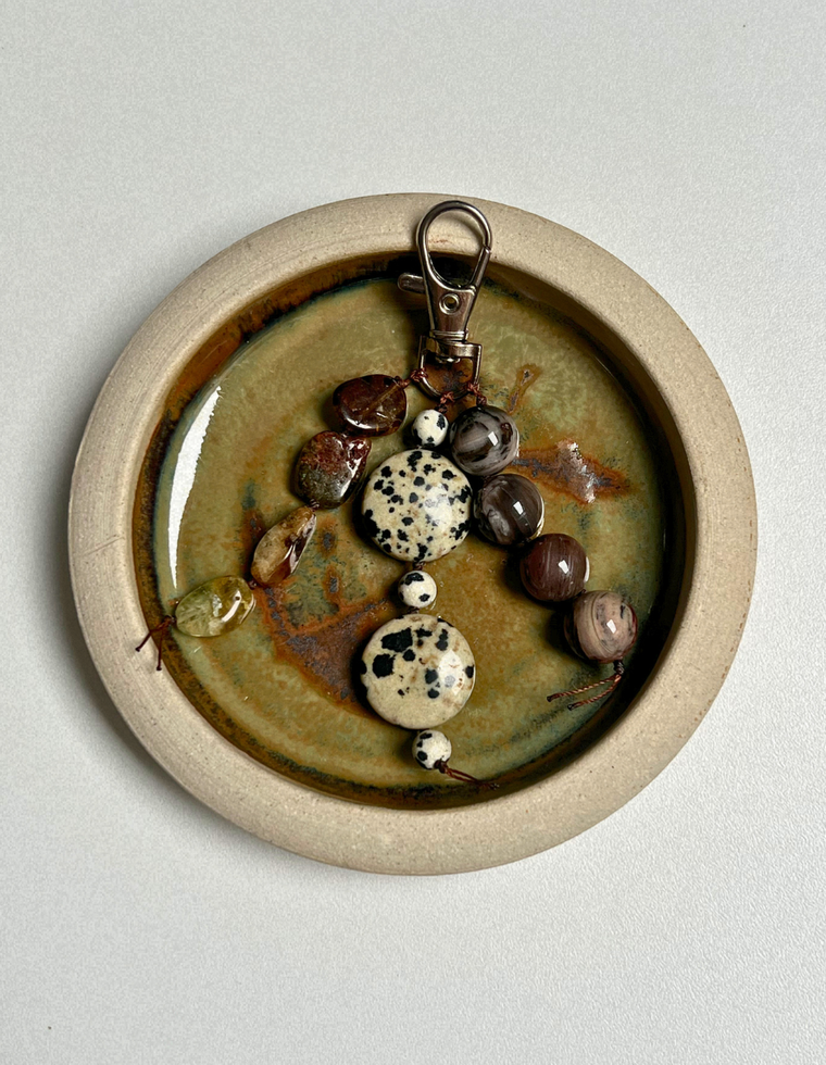 Stoned Charm - Green Garnet & Petrified Wood