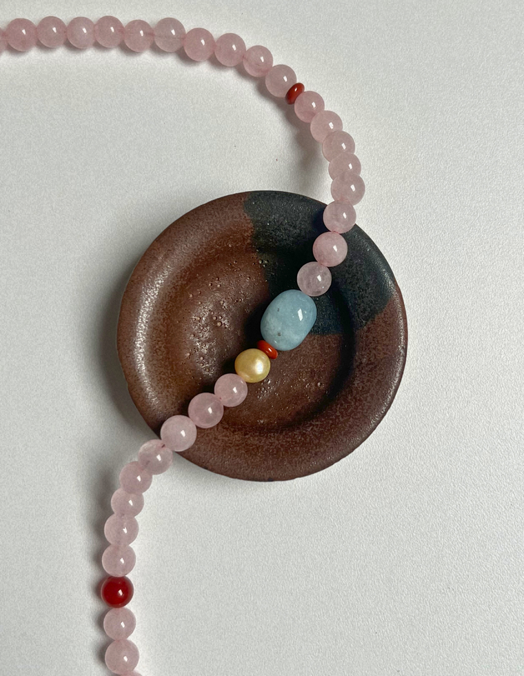 Halo 3 - Rose Quartz & Beryl Necklace