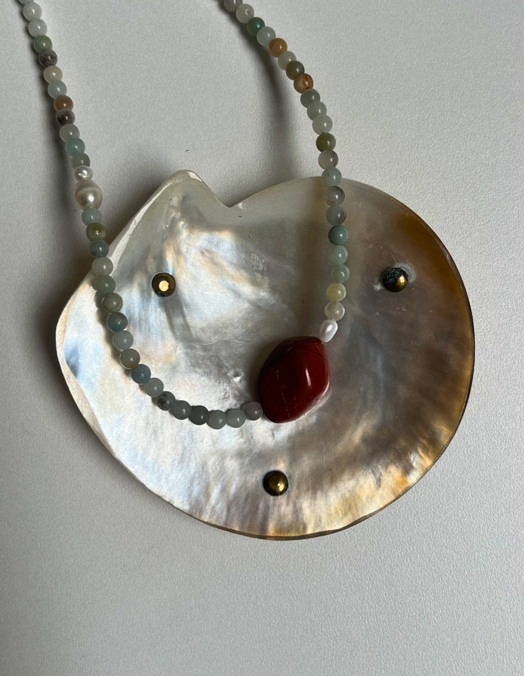 Solstice 1 - Flower Amazonite & Red Jasper Necklace