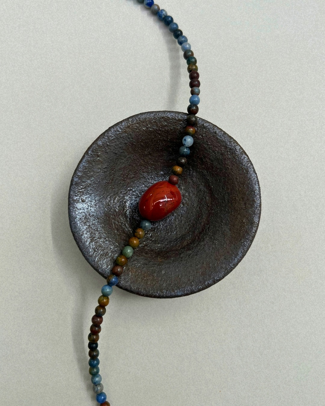 Celadon 6: dumortierite and red jasper necklace, hand-strung by Palm of Feronia
