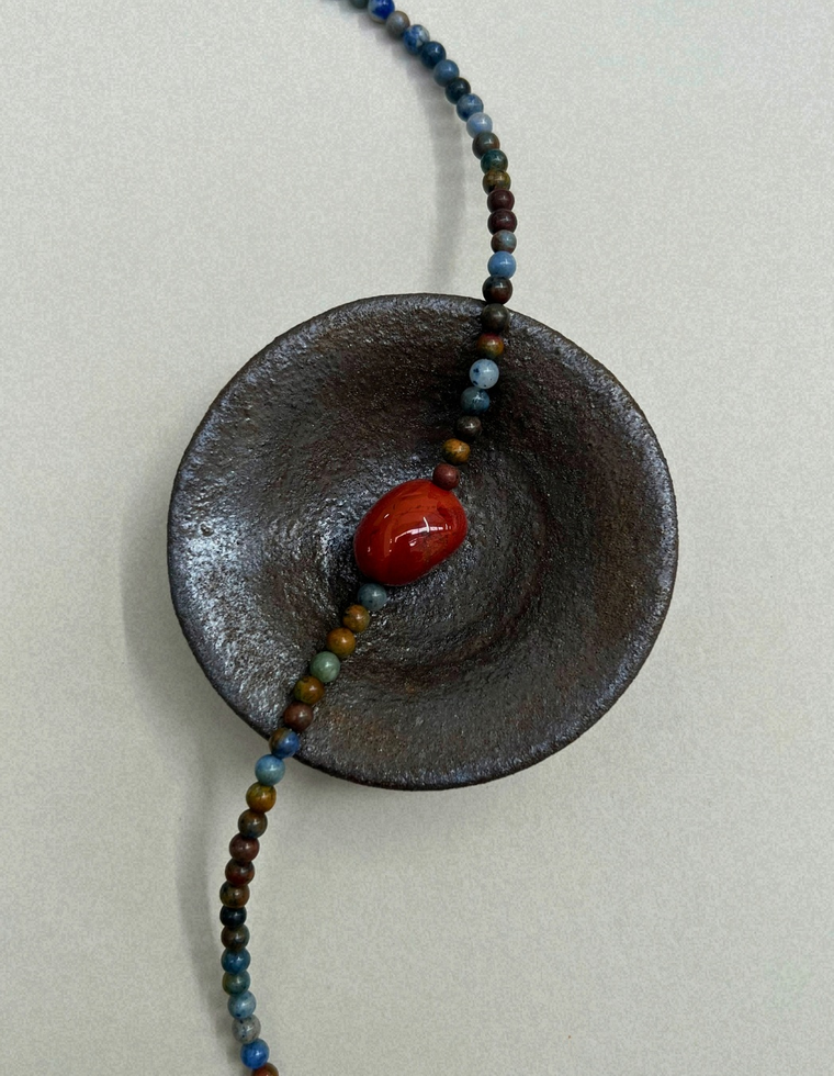Celadon 6: dumortierite and red jasper necklace, hand-strung by Palm of Feronia