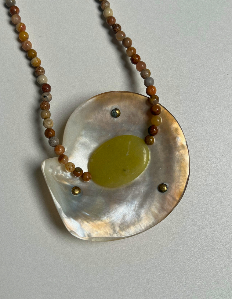 Tempera 13 - Fossilised Coral & Olive Jade Necklace
