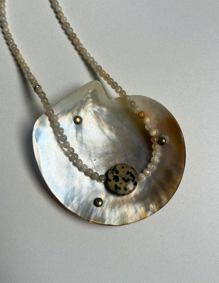 Sundial 16 - Moonstone & Dalmatian Jasper Necklace