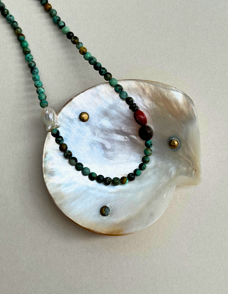 Counterpoint  2 – Turquoise & Pearl Necklace