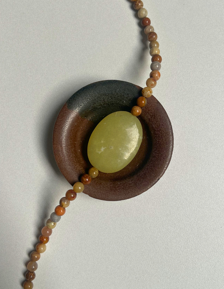 Tempera 13 - Fossilised Coral & Olive Jade Necklace